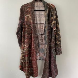 bohemian tunic cardigan, size S, brown and red